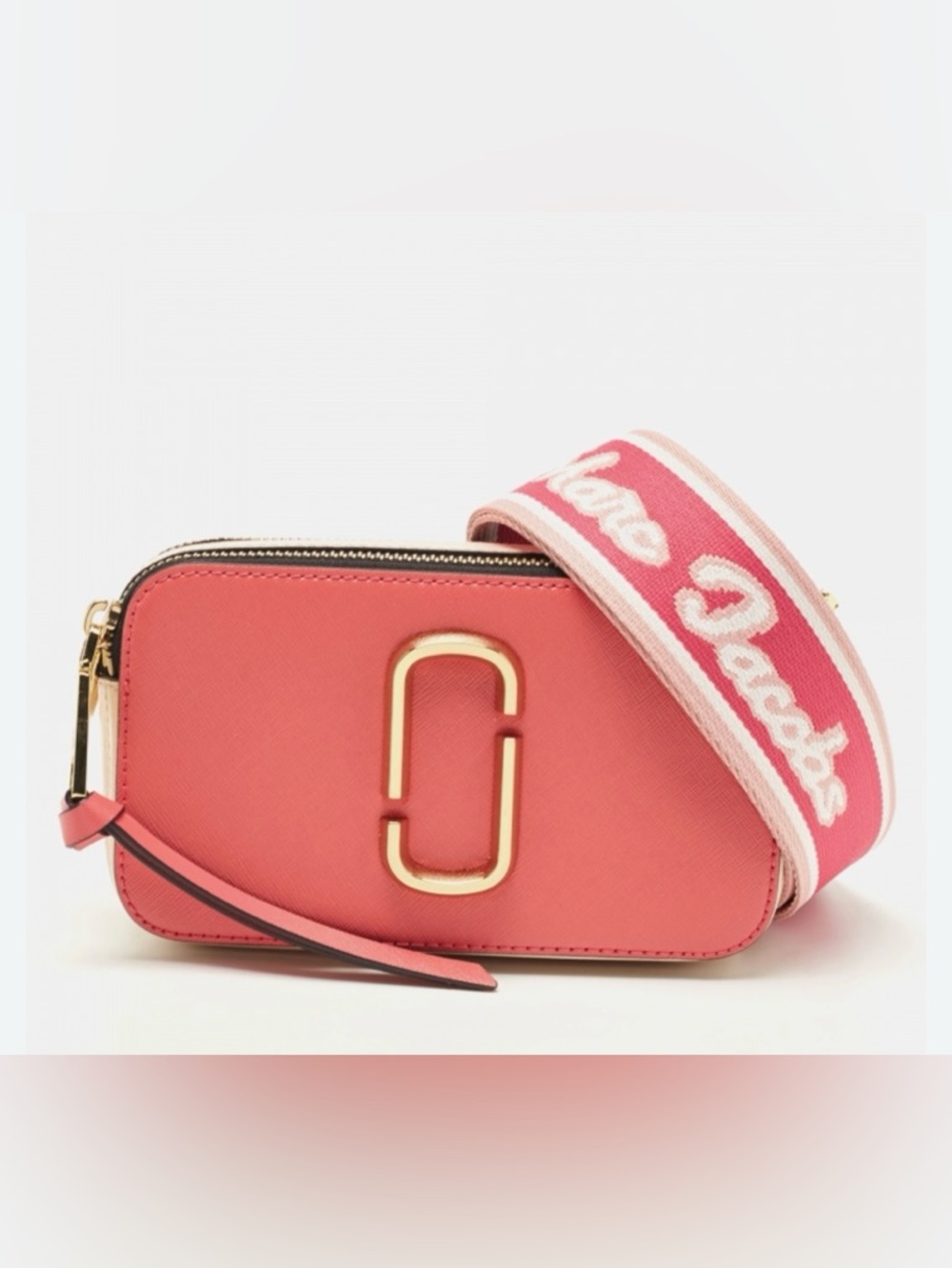 Marc Jacobs Coral Pink Crossbody Camera Bag with Jacquard Strap